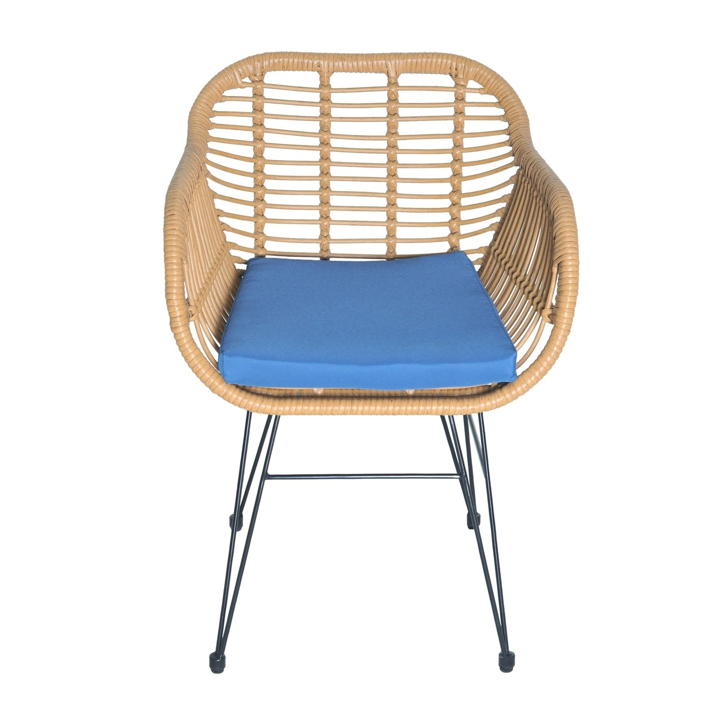 Set da bistrot da esterno in vimini e rattan, 3 pezzi, con tavolo e cuscini