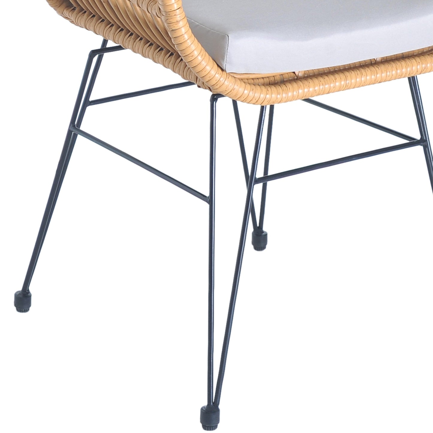 Set da bistrot da esterno in vimini e rattan, 3 pezzi, con tavolo e cuscini