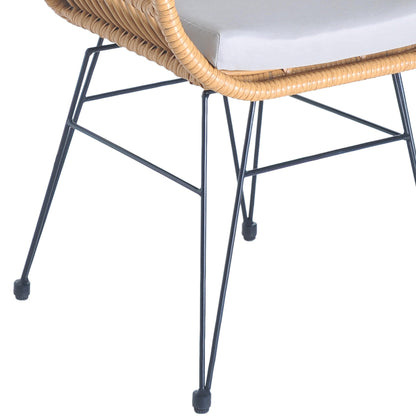 Set da bistrot da esterno in vimini e rattan, 3 pezzi, con tavolo e cuscini