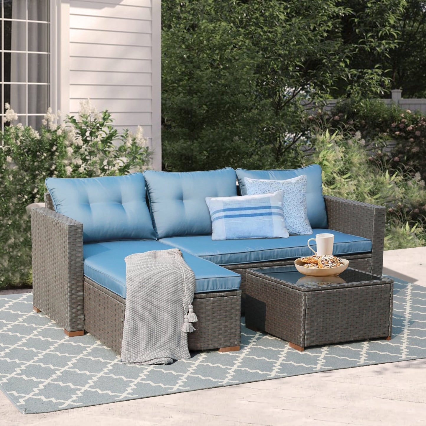 Set di 3 divani componibili da esterno in vimini PE