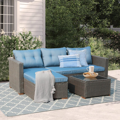 Set di 3 divani componibili da esterno in vimini PE