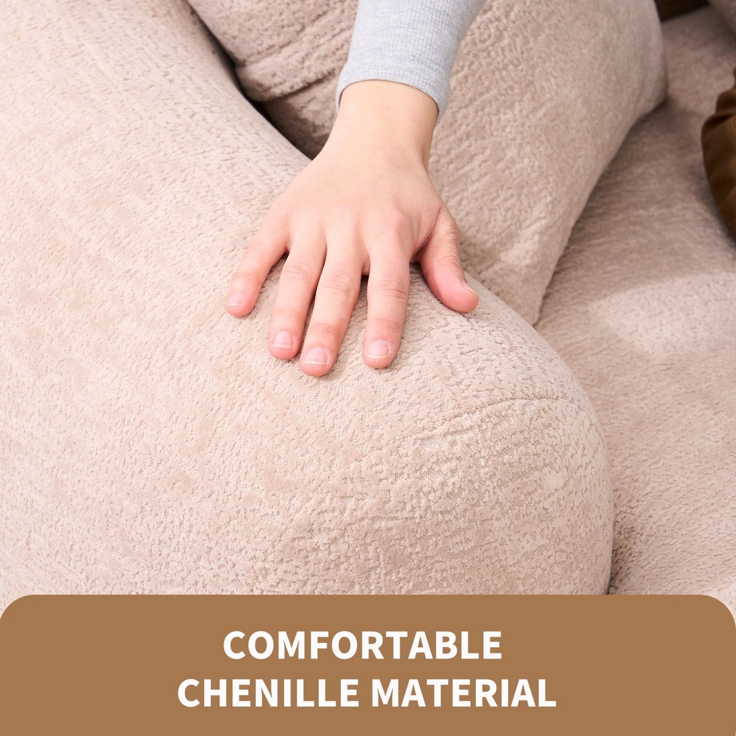 Divano a due posti curvo compatto in ciniglia 30D, senza montaggio, con compressione completa in spugna