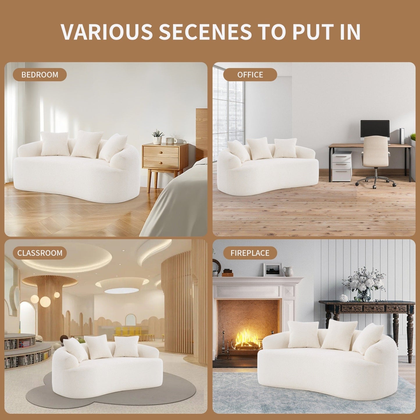 Divano a due posti curvo compatto in ciniglia 30D, senza montaggio, con compressione completa in spugna