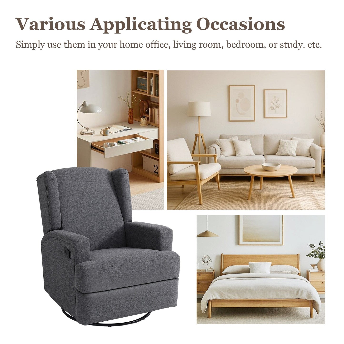 Poltrona reclinabile girevole manuale da 31'' W, set da 2 per cameretta dei bambini