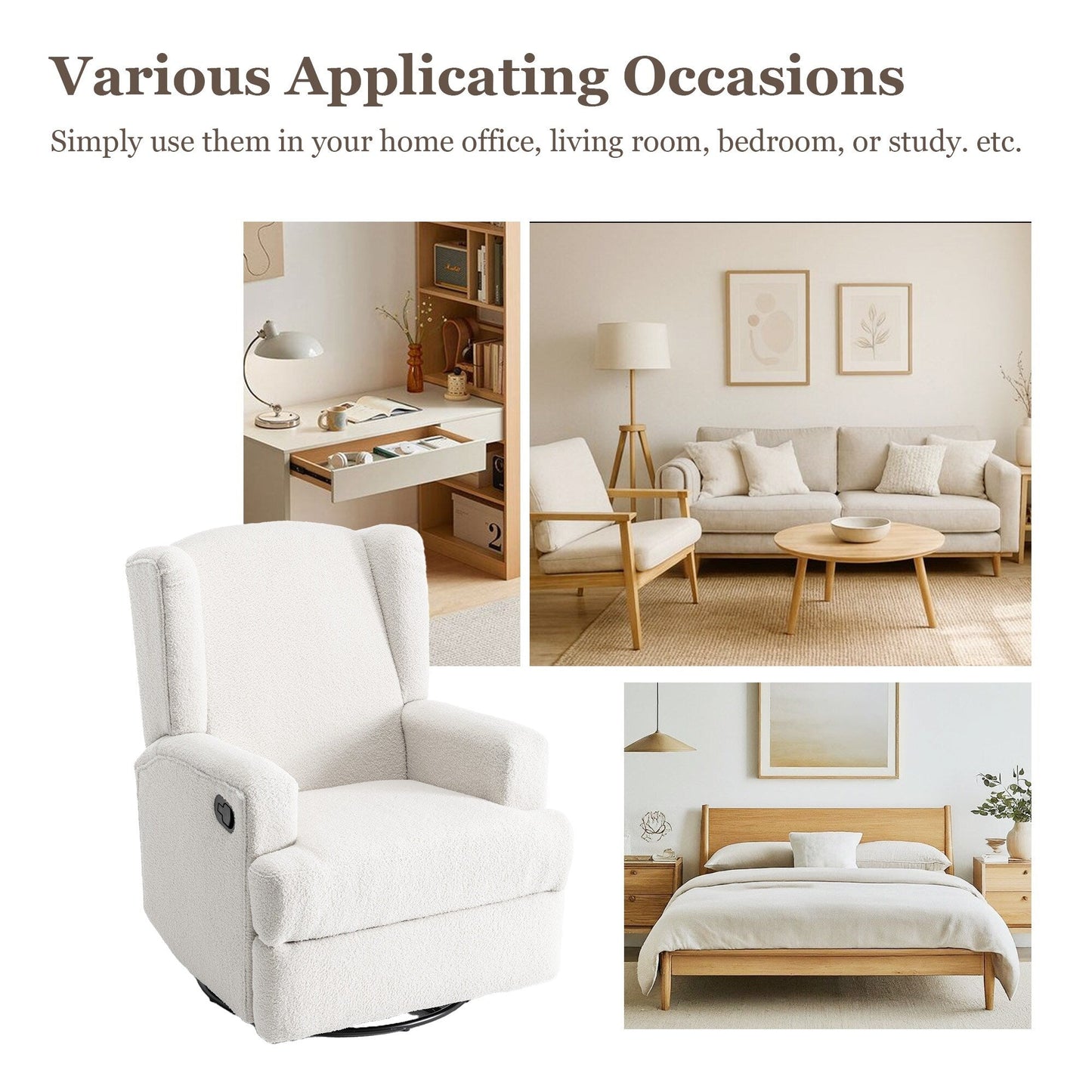 Poltrona reclinabile girevole manuale con schienale ad ala da 31'' W