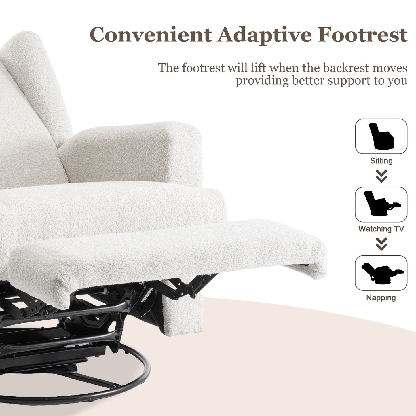 Poltrona reclinabile girevole manuale con schienale ad ala da 31'' W