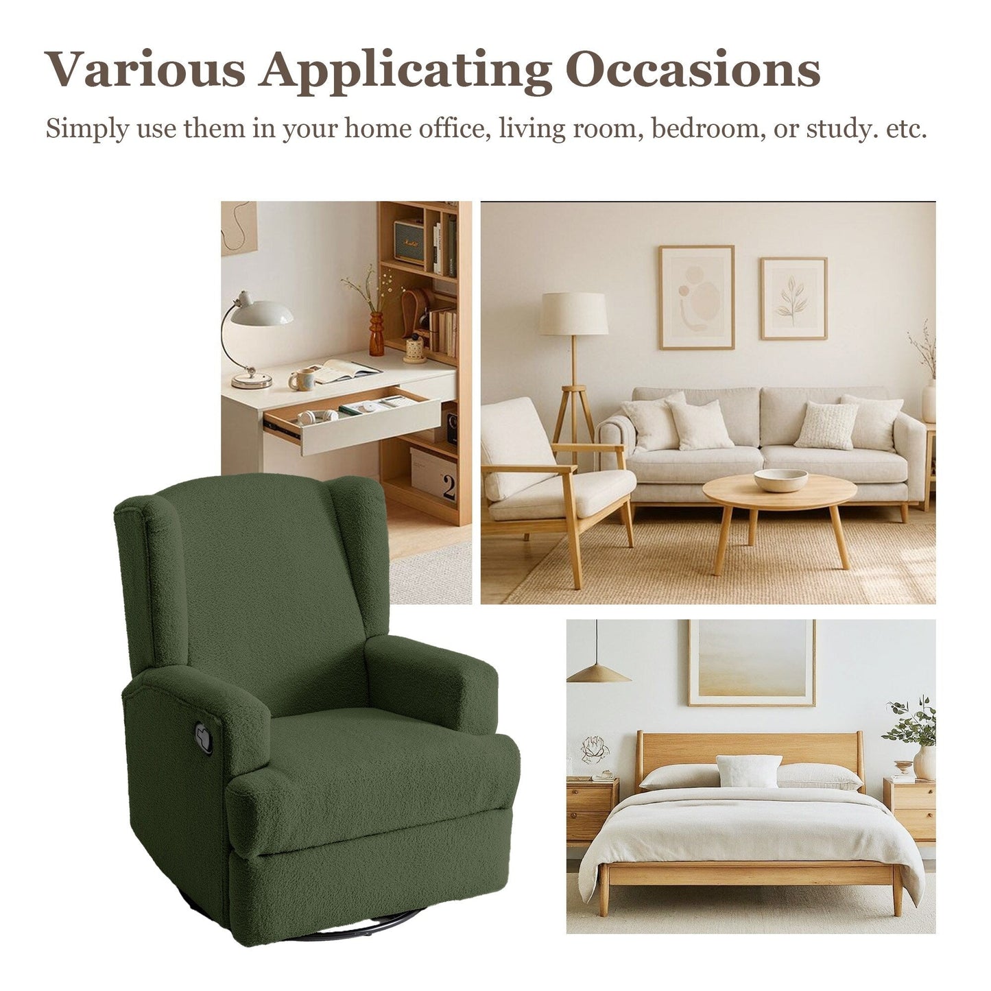 Poltrona reclinabile girevole manuale con schienale ad ala da 31'' W