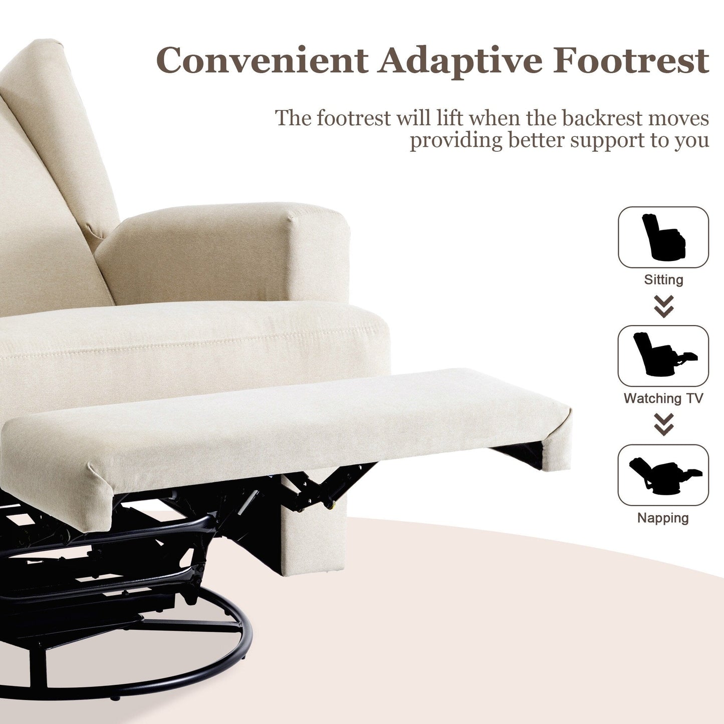 Poltrona reclinabile girevole manuale con schienale ad ala da 31'' W