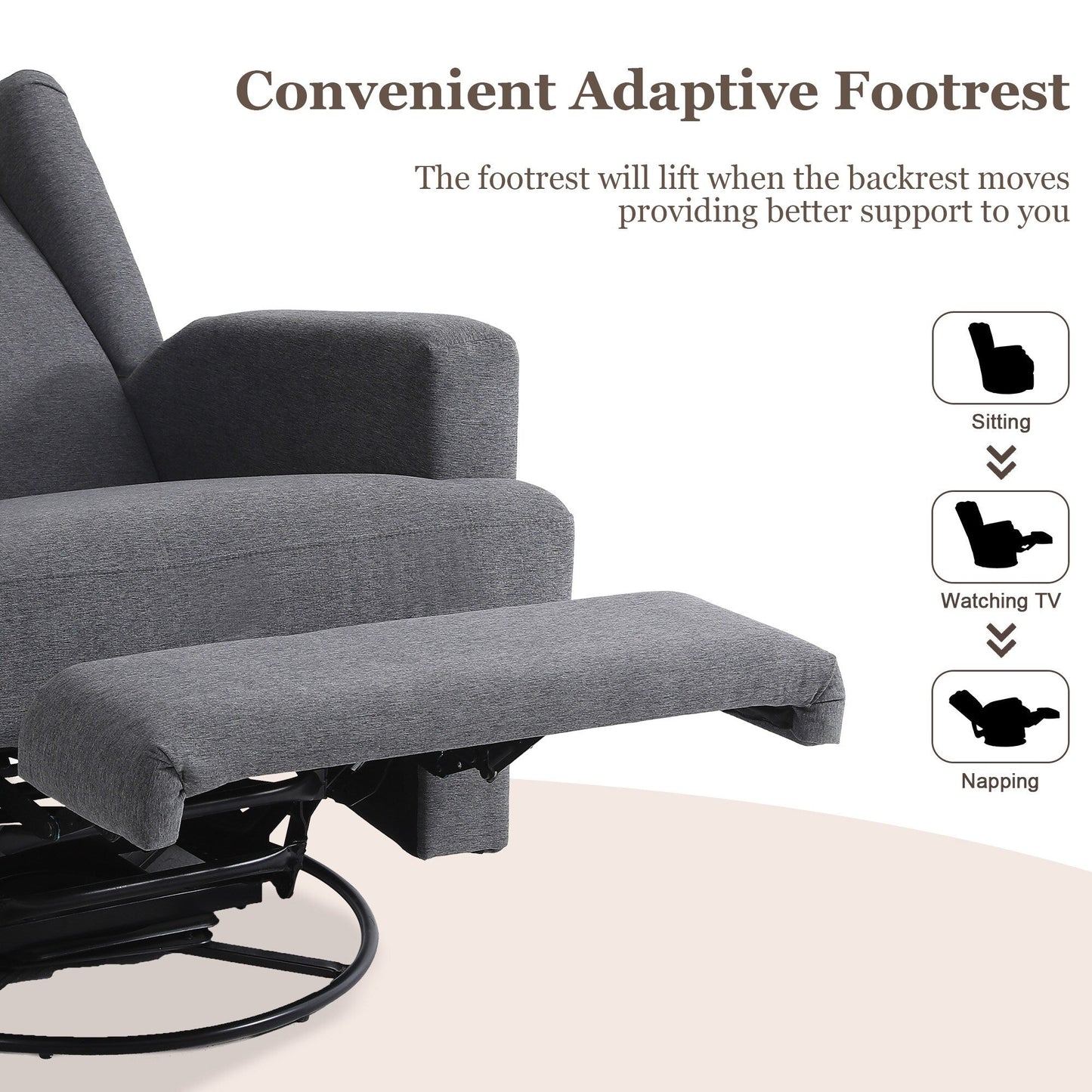 Poltrona reclinabile girevole manuale con schienale ad ala da 31'' W