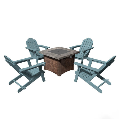 Set da 5 pezzi per braciere da giardino in metallo da 34,5 pollici, tavolo per braciere e sedie Adirondack con portabicchieri e portaombrellone