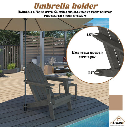 Set da 5 pezzi per braciere da giardino in metallo da 34,5 pollici, tavolo per braciere e sedie Adirondack con portabicchieri e portaombrellone