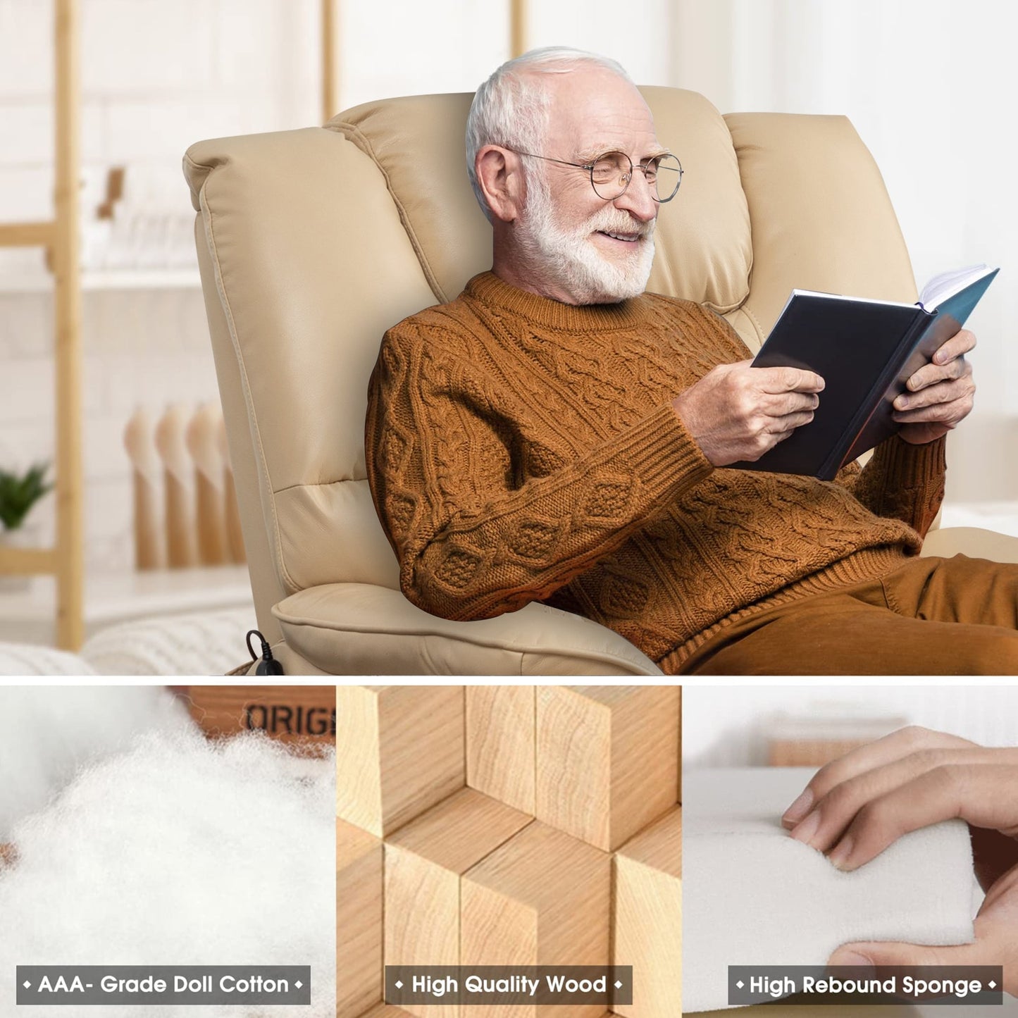 Poltrona reclinabile elettrica doppia da 35,5 W, massaggio termico, 180 gradi