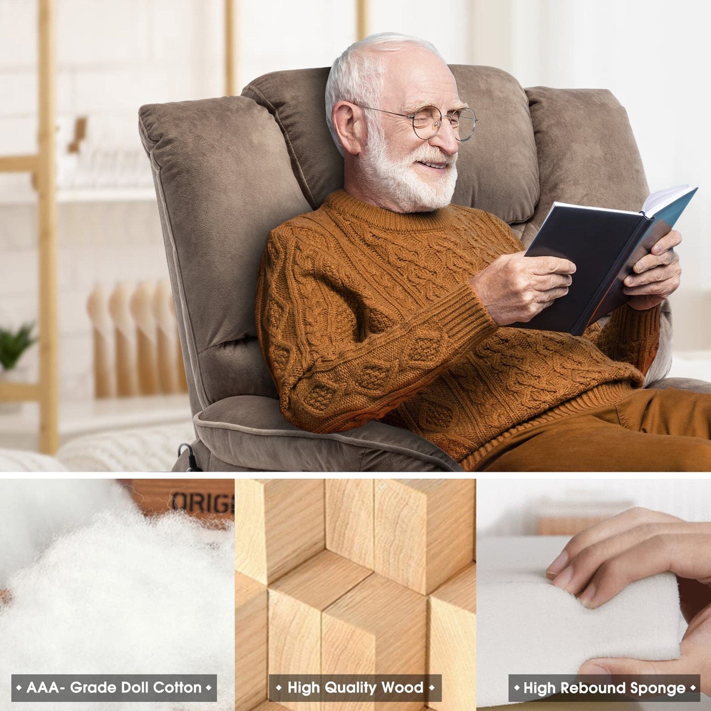 Poltrona reclinabile elettrica doppia da 35,5 W, massaggio termico, 180 gradi