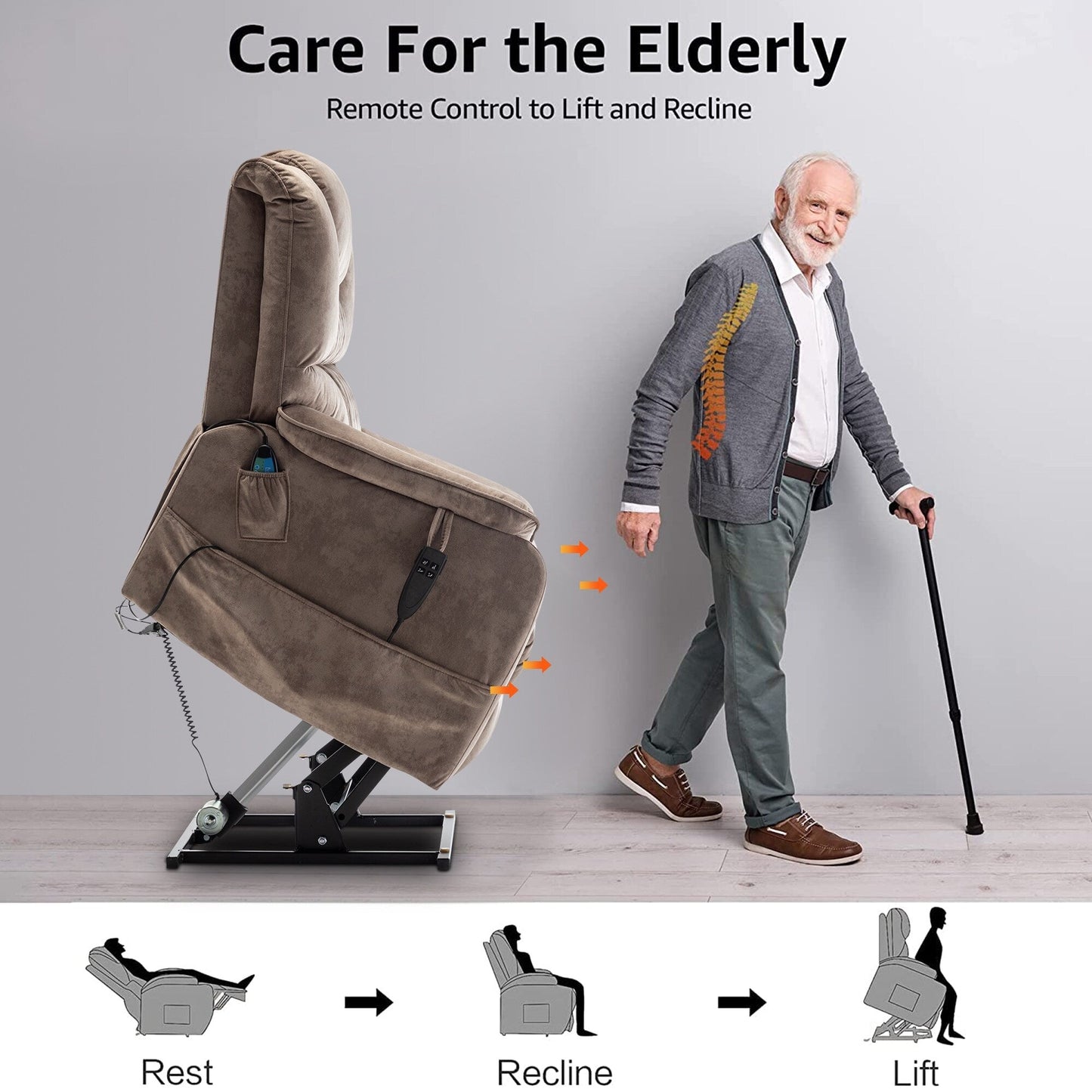 Poltrona reclinabile elettrica doppia da 35,5 W, massaggio termico, 180 gradi