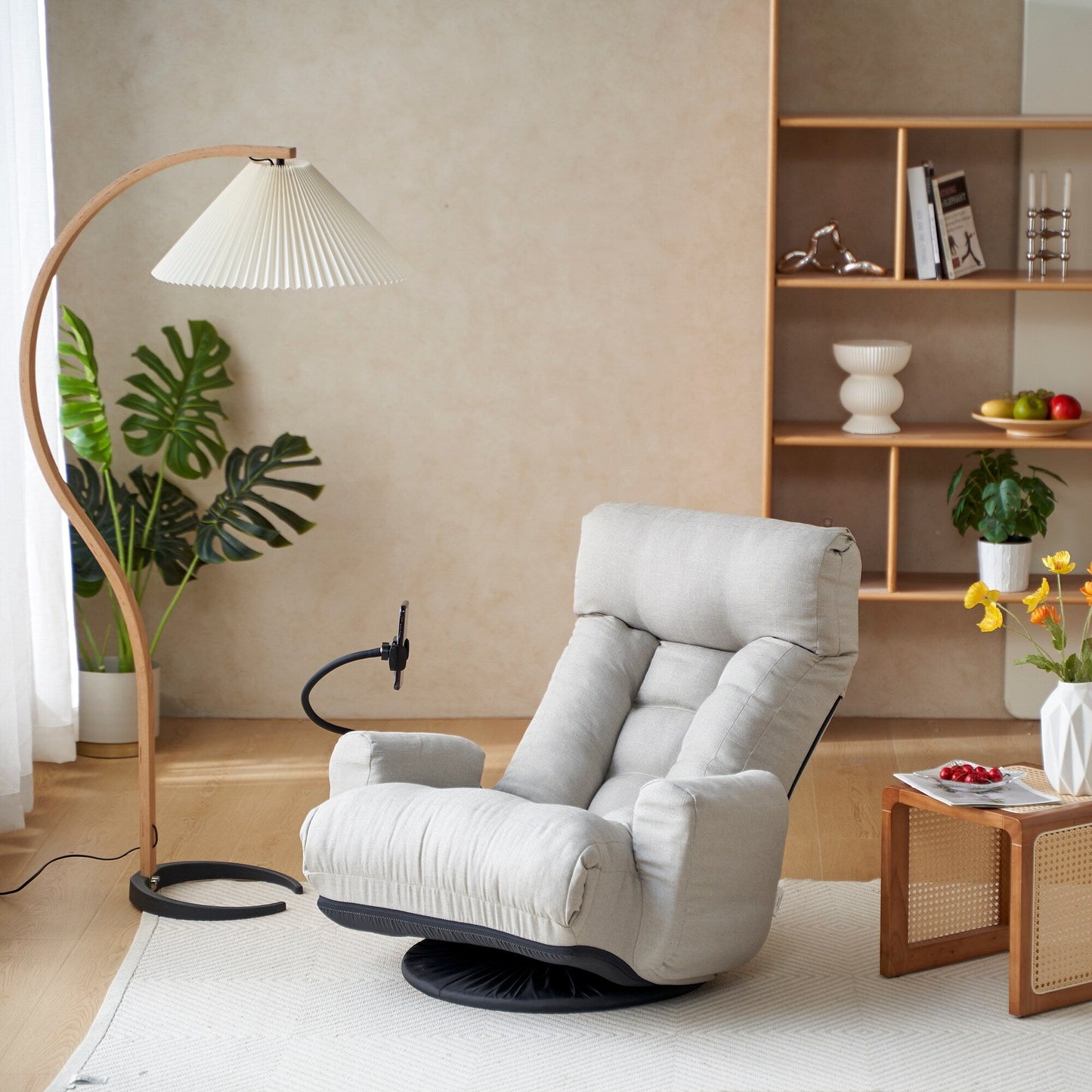 Poltrona reclinabile pieghevole con supporto per telefono, girevole a 360 gradi