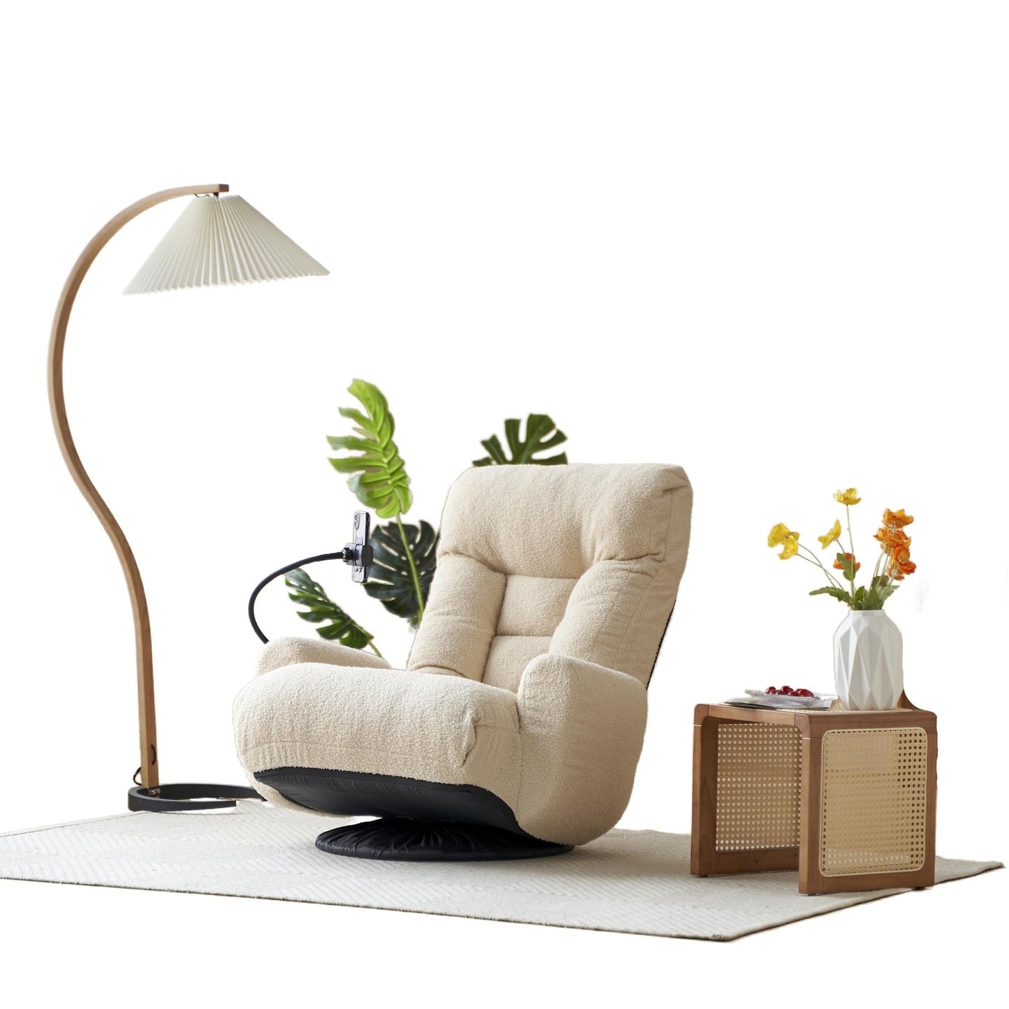 Poltrona reclinabile pieghevole con supporto per telefono, girevole a 360 gradi