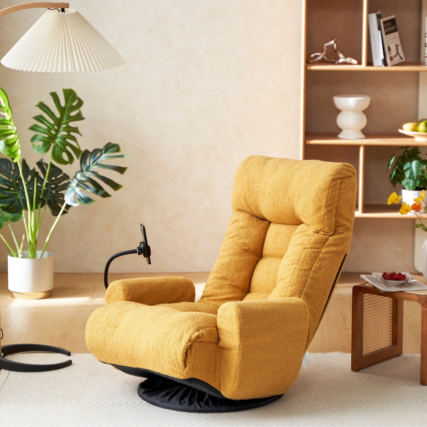 Poltrona reclinabile pieghevole con supporto per telefono, girevole a 360 gradi