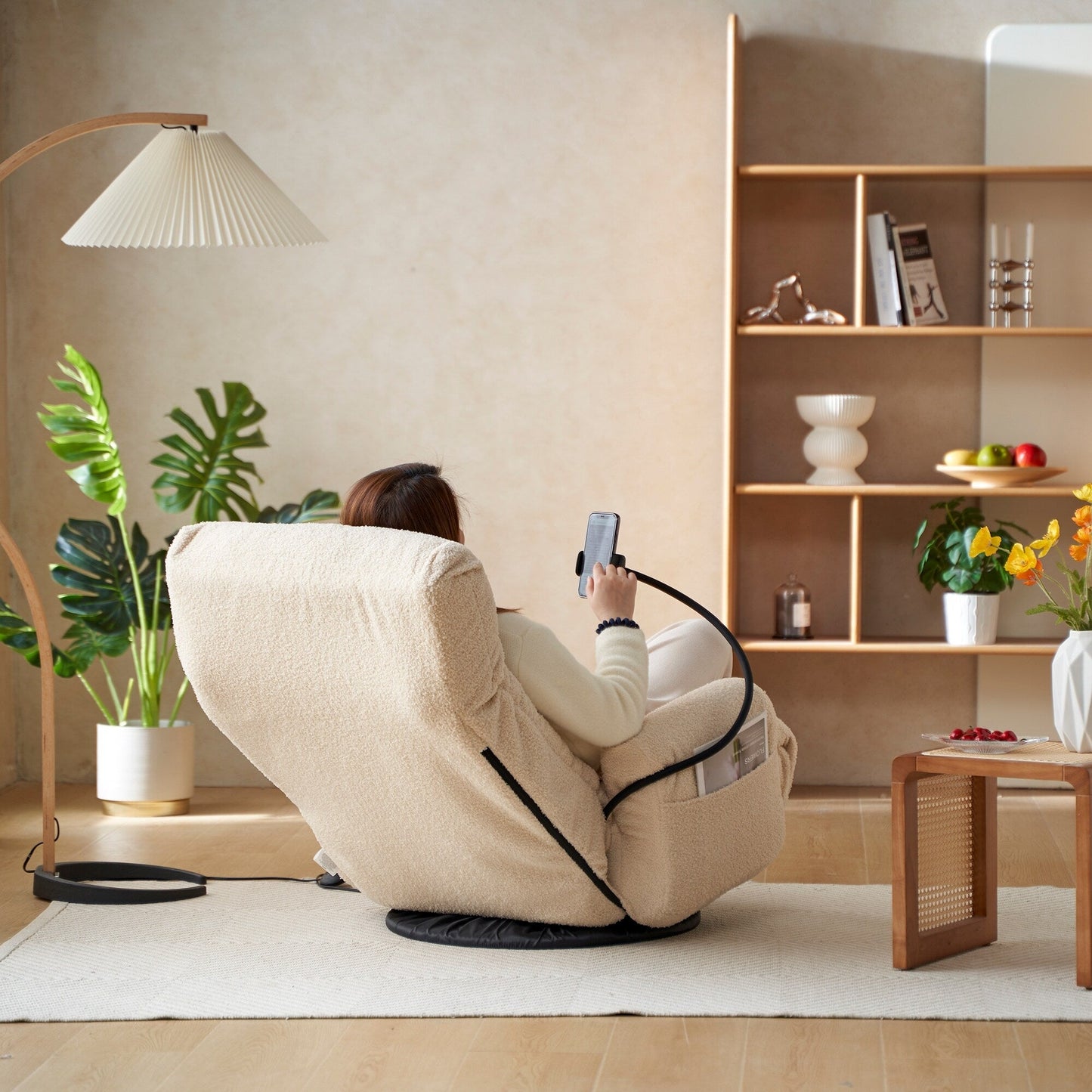 Poltrona reclinabile pieghevole con supporto per telefono, girevole a 360 gradi