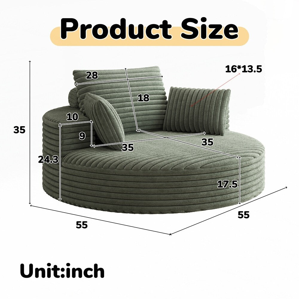 Poltrona girevole a 360 gradi in velluto a coste e ciniglia, divano singolo