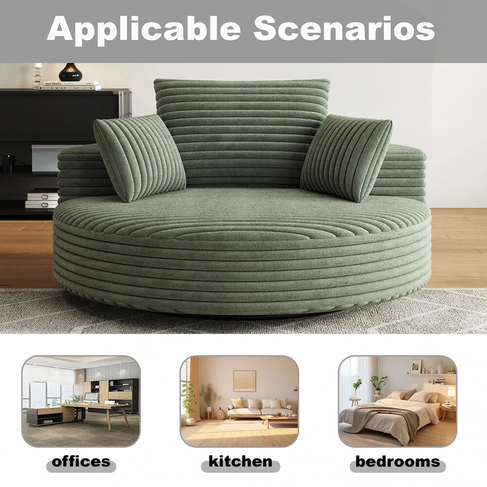 Poltrona girevole a 360 gradi in velluto a coste e ciniglia, divano singolo