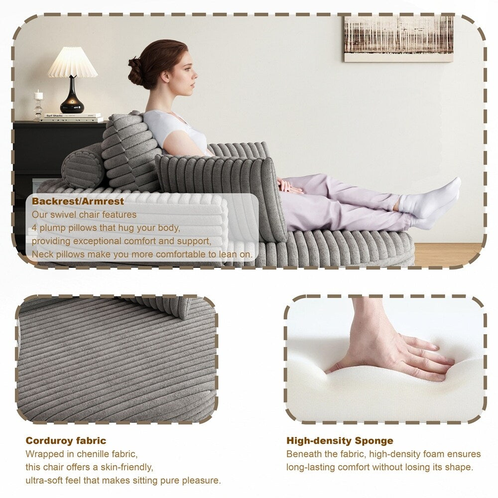 Poltrona girevole a 360 gradi in velluto a coste e ciniglia, divano singolo