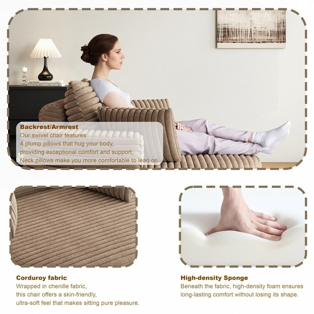 Poltrona girevole a 360 gradi in velluto a coste e ciniglia, divano singolo