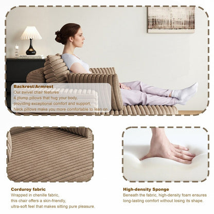 Poltrona girevole a 360 gradi in velluto a coste e ciniglia, divano singolo