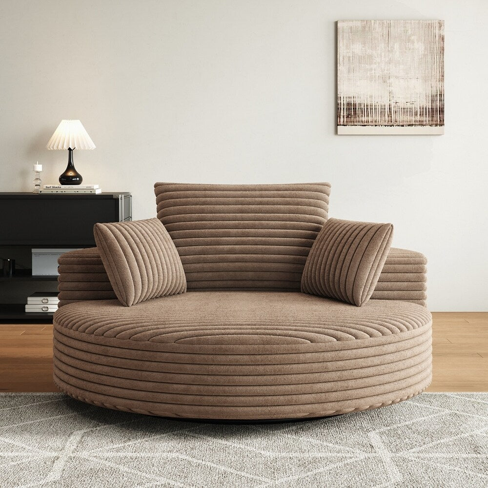 Poltrona girevole a 360 gradi in velluto a coste e ciniglia, divano singolo