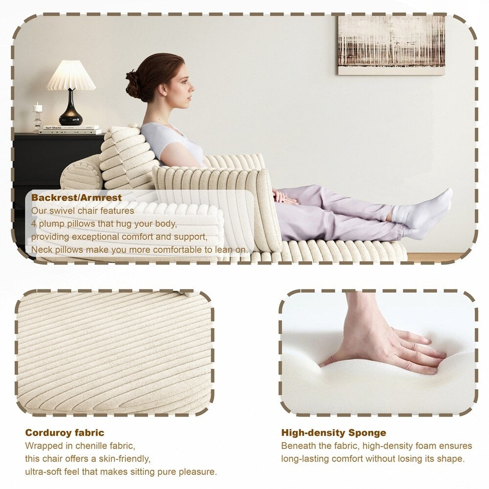 Poltrona girevole a 360 gradi in velluto a coste e ciniglia, divano singolo