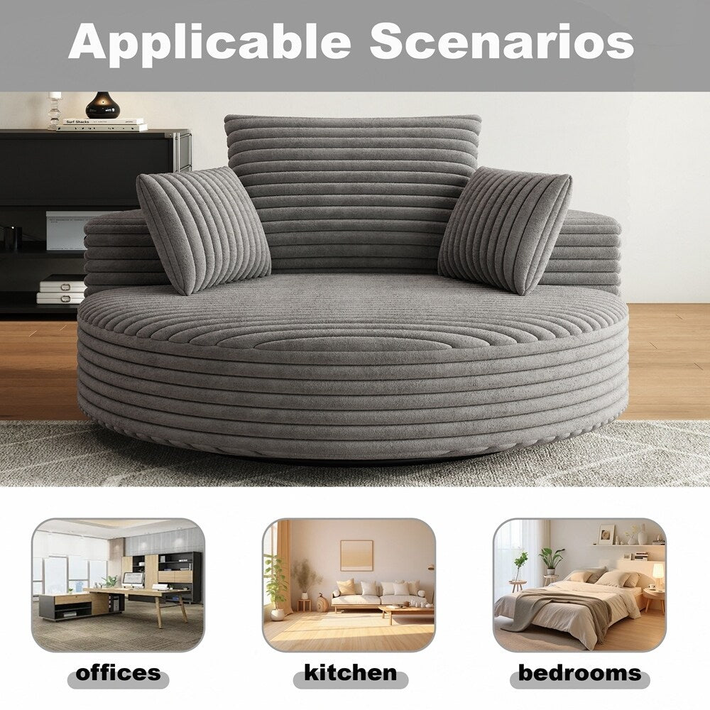 Poltrona girevole a 360 gradi in velluto a coste e ciniglia, divano singolo