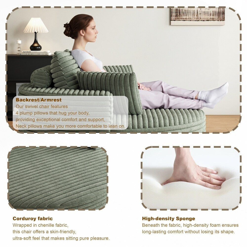 Poltrona girevole a 360 gradi in velluto a coste e ciniglia, divano singolo