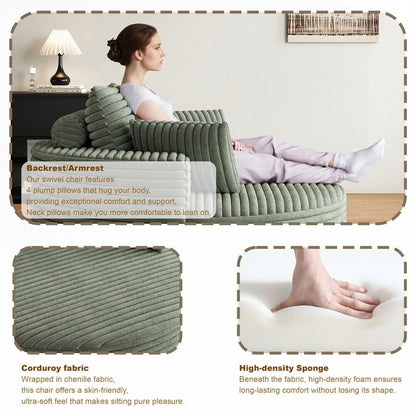 Poltrona girevole a 360 gradi in velluto a coste e ciniglia, divano singolo