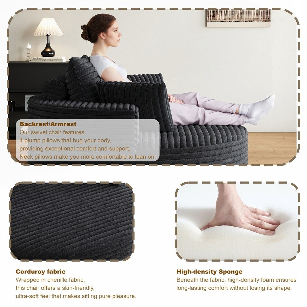 Poltrona girevole a 360 gradi in velluto a coste e ciniglia, divano singolo