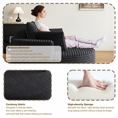 Poltrona girevole a 360 gradi in velluto a coste e ciniglia, divano singolo