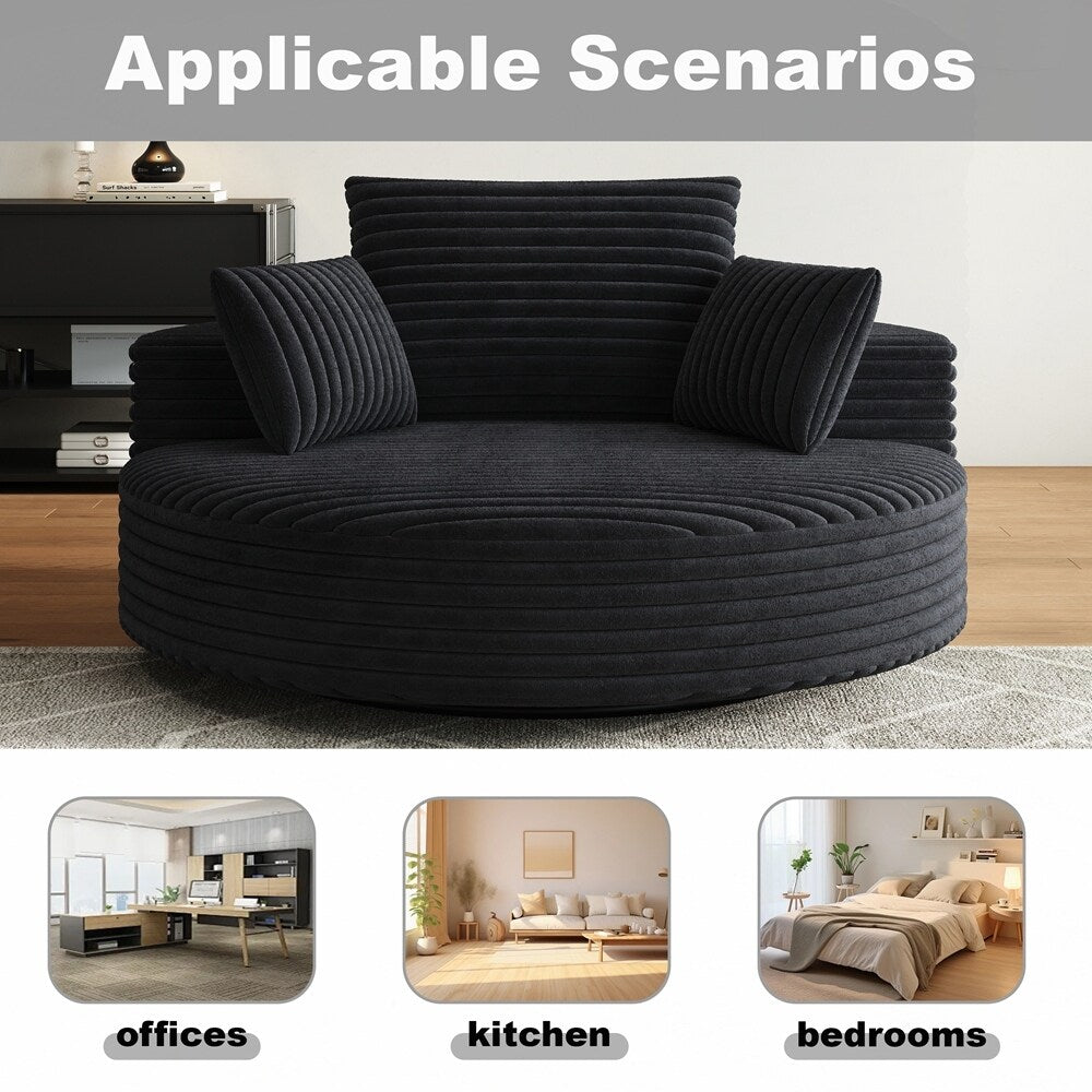 Poltrona girevole a 360 gradi in velluto a coste e ciniglia, divano singolo