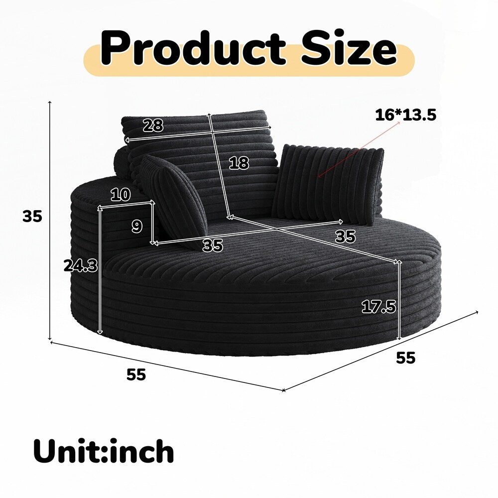 Poltrona girevole a 360 gradi in velluto a coste e ciniglia, divano singolo