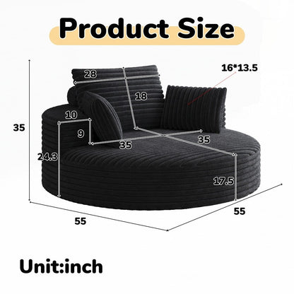 Poltrona girevole a 360 gradi in velluto a coste e ciniglia, divano singolo