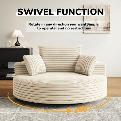 Poltrona girevole a 360 gradi in velluto a coste e ciniglia, divano singolo