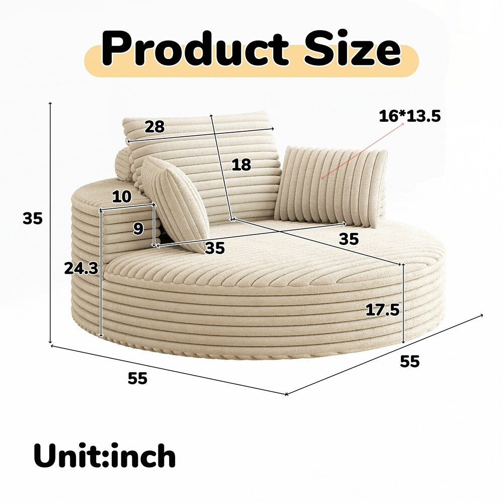 Poltrona girevole a 360 gradi in velluto a coste e ciniglia, divano singolo