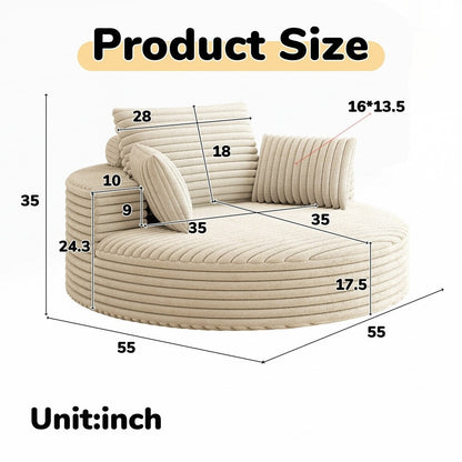 Poltrona girevole a 360 gradi in velluto a coste e ciniglia, divano singolo