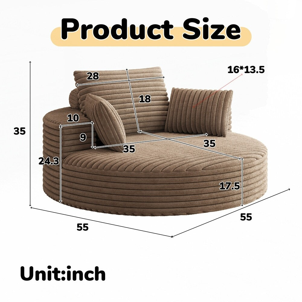 Poltrona girevole a 360 gradi in velluto a coste e ciniglia, divano singolo