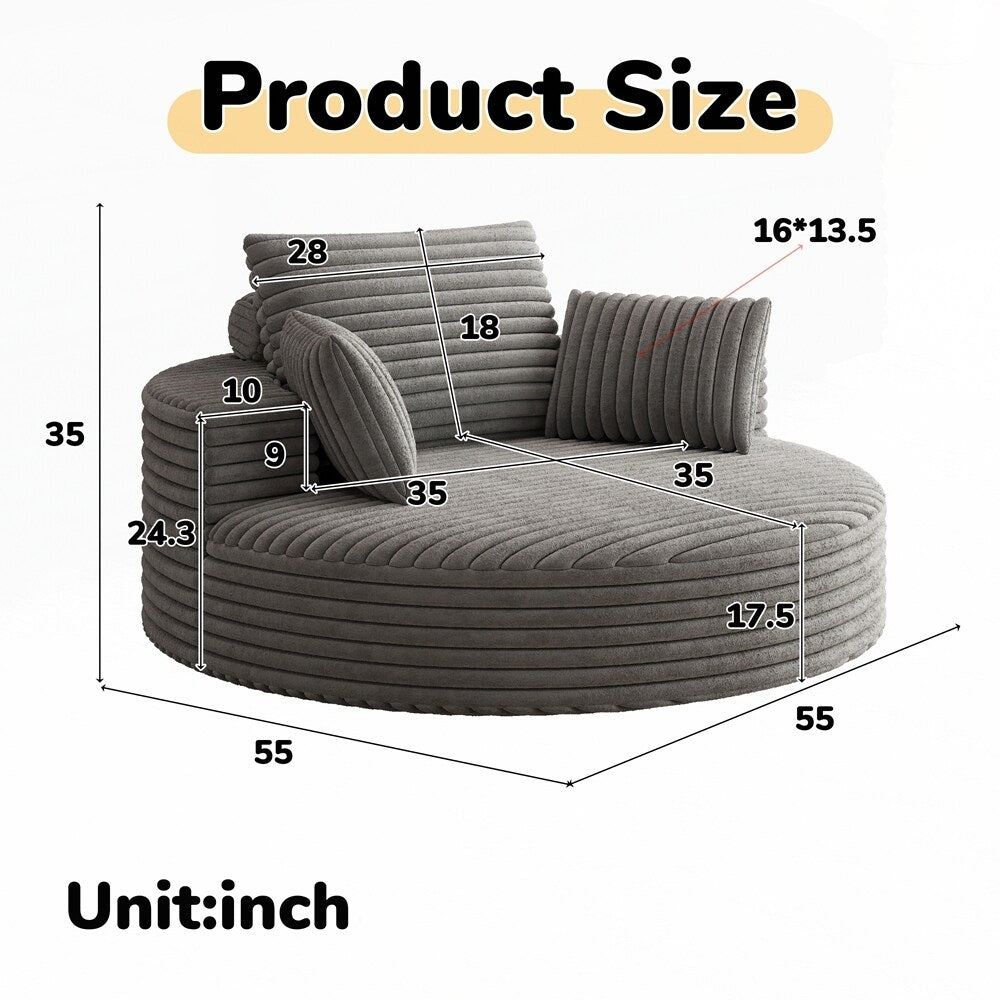 Poltrona girevole a 360 gradi in velluto a coste e ciniglia, divano singolo