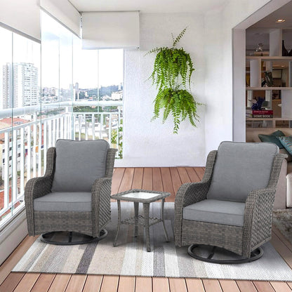 Sedie girevoli da esterno in vimini a 360 gradi con tavolo quadrato