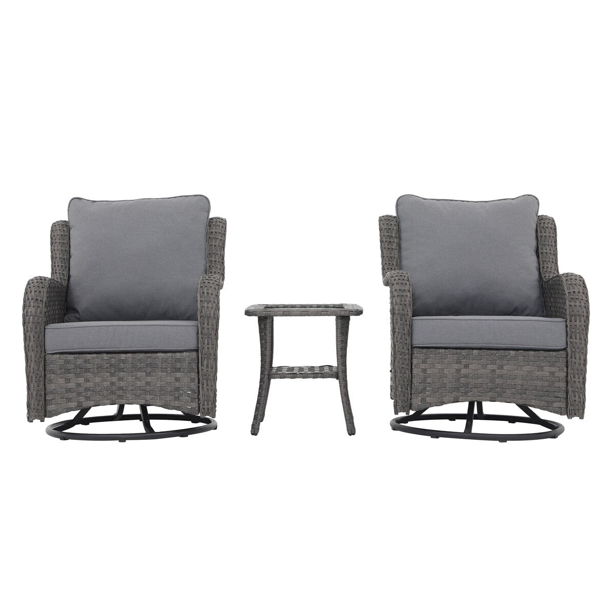 Sedie girevoli da esterno in vimini a 360 gradi con tavolo quadrato