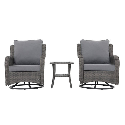 Sedie girevoli da esterno in vimini a 360 gradi con tavolo quadrato