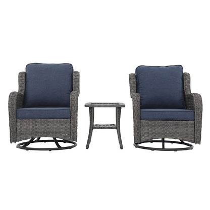 Sedie girevoli da esterno in vimini a 360 gradi con tavolo quadrato