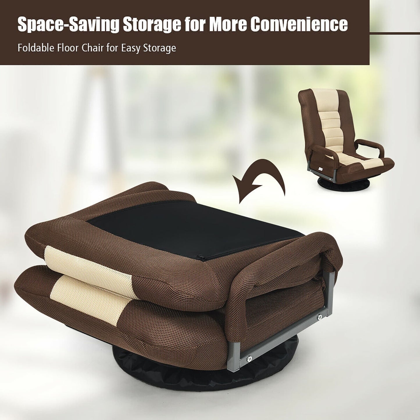 Sedia da gioco girevole a 360 gradi con schienale pieghevole e regolabile