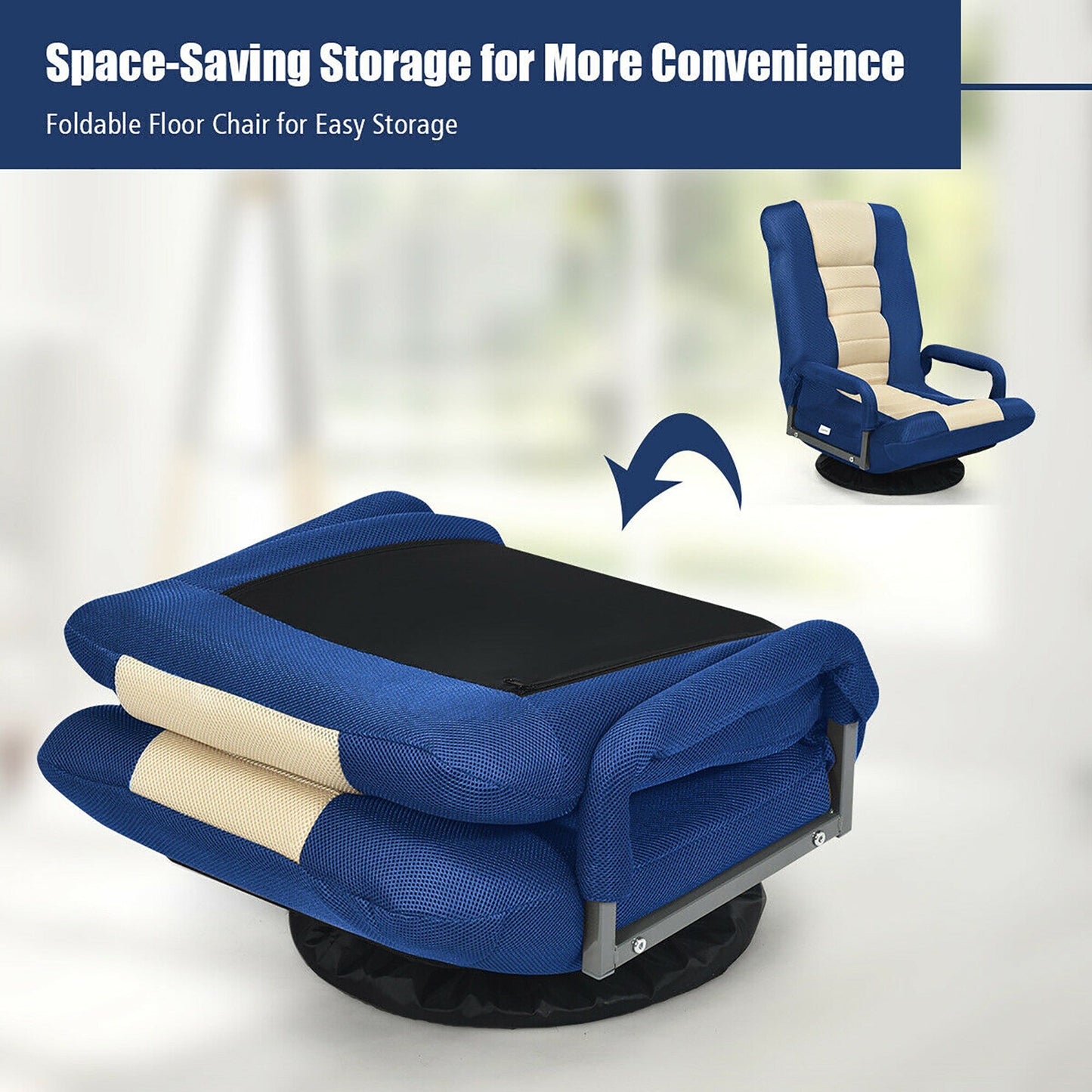 Sedia da gioco girevole a 360 gradi con schienale pieghevole e regolabile