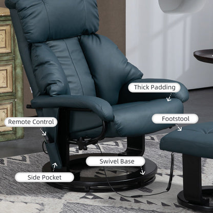 Poltrona reclinabile massaggiante manuale girevole a 360° in similpelle con poggiapiedi, schienale regolabile e vibrazione a 10 punti