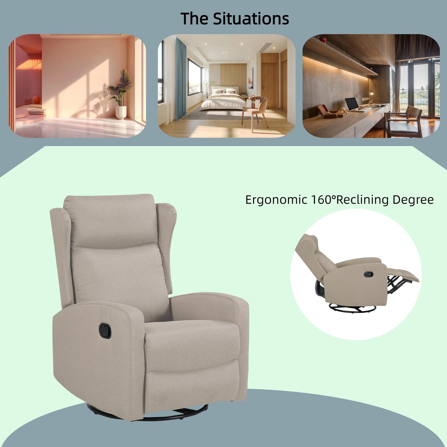 Poltrona reclinabile a dondolo girevole a 360° con schienale regolabile - Design moderno per soggiorno, ufficio e spazi di intrattenimento